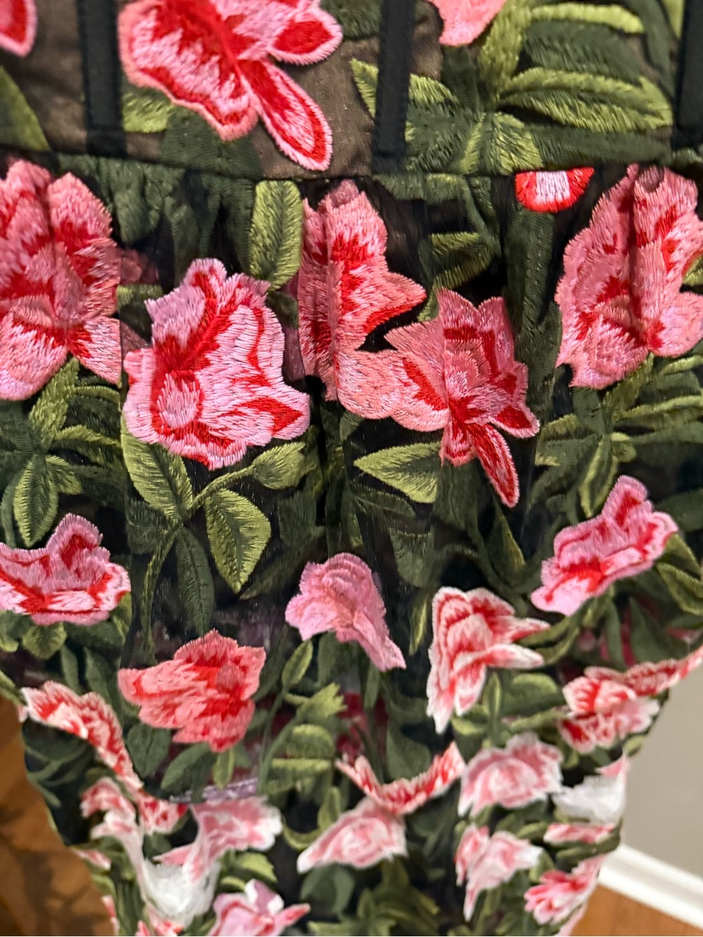 Dress the Population Strapless Floral Tiered Midi Dress in Green and Pink - Picture 5 of 7